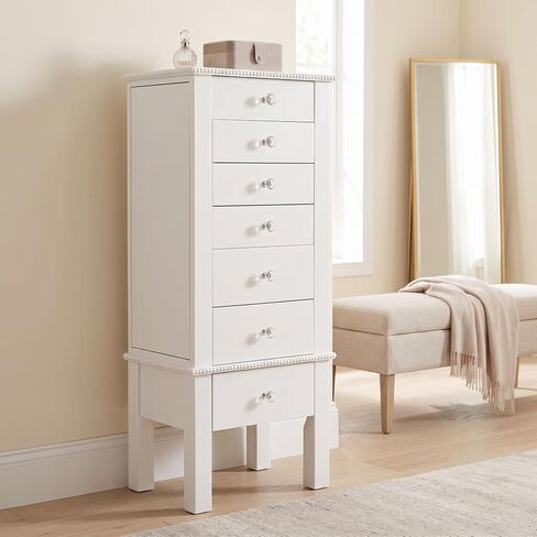 Hives and Honey Hannah Jewelry Armoire - Modern Silver Storage Organizer with Divided Drawers and Necklace Hooks - French-Inspired Design with Jewel-Like Pulls - Anti-Tarnish Felt Lining in Kuwait