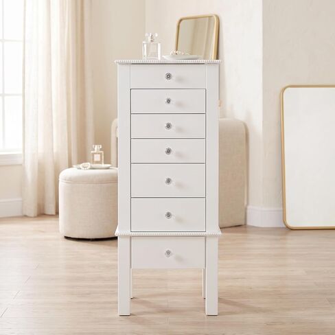 Hives and Honey Hannah Jewelry Armoire - Modern Silver Storage Organizer with Divided Drawers and Necklace Hooks - French-Inspired Design with Jewel-Like Pulls - Anti-Tarnish Felt Lining in Kuwait