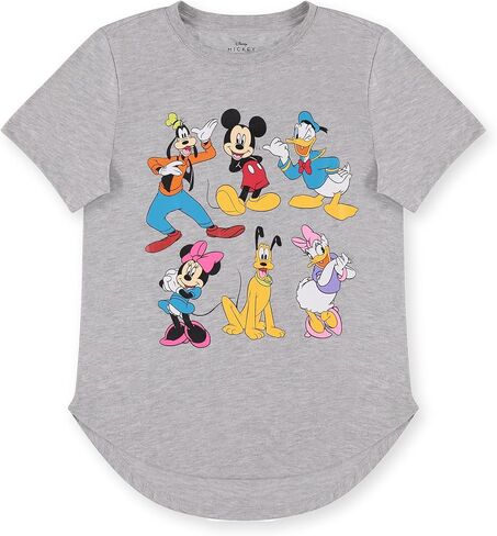 Disney Ladies Mickey Mouse Fashion Shirt - Womens Mickey & Minnie Mouse Top Curved Hem Hi Lo Short Sleeve Tee in Kuwait
