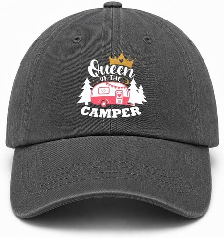 Pishovi Queen of The Camper Funny Distressed Washed Black Baseball Cap, Vintage Adjustable Cotton Cap, Retirement Gifts for Men and Women, Birthday Gift for Mom Wife Sister BFF Camping Lovers in Kuwait