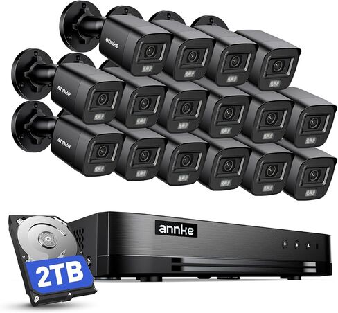 نظام كاميرا مراقبة ANNKE 16CH 3K Lite FHD AI مع محرك أقراص ثابتة سعة 2 تيرابايت وكاميرات CCTV خارجية مقاومة للطقس 8X 2 ميجابكسل، اكتشاف ذكي للمركبات البشرية، رؤية نهارية/ليلية، عرض الهاتف الذكي عن بعد in Kuwait
