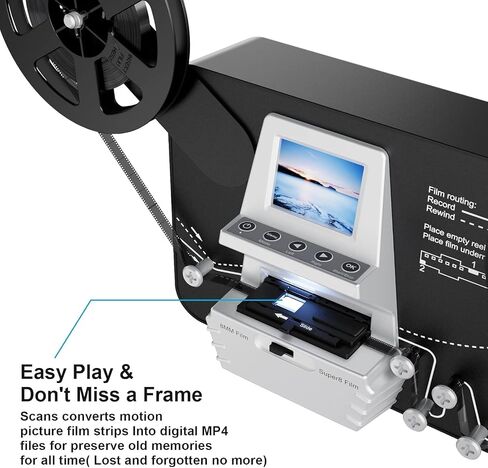 8mm & Super 8 Film to Digital Converter, Film Scanner Digitizer with 2.4" Screen, Convert 3" 5" 7" 9" Reels into 1080P Digital MP4 Files,Sharing & Saving on 32GB SD Card in Kuwait