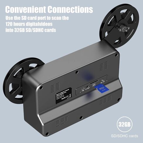 8mm & Super 8 Film to Digital Converter, Film Scanner Digitizer with 2.4" Screen, Convert 3" 5" 7" 9" Reels into 1080P Digital MP4 Files,Sharing & Saving on 32GB SD Card in Kuwait
