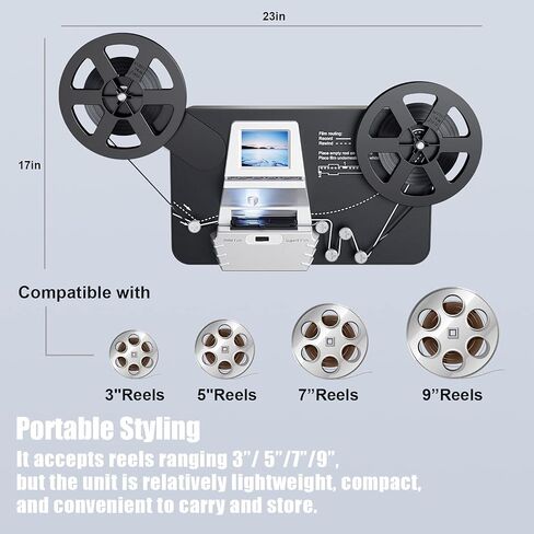 8mm & Super 8 Film to Digital Converter, Film Scanner Digitizer with 2.4" Screen, Convert 3" 5" 7" 9" Reels into 1080P Digital MP4 Files,Sharing & Saving on 32GB SD Card in Kuwait