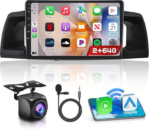 Roinvou 4+64G Android Carplay Stereo for Toyota Corolla EX 2005-2012, 9" Touch Screen Carplay Android Auto with 32EQ Bluetooth WiFi GPS Navigation Mirror Link 1280 * 720 Resolution in Kuwait