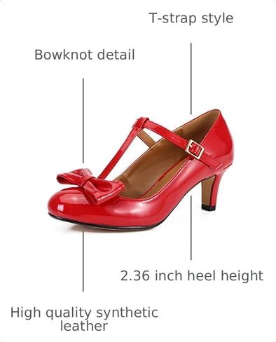 MAIERNISI JESSI Unisex Men's Women's Bowknot Mary Jane T-Strap Round Toe Mid Kitten Heel Pumps in Kuwait