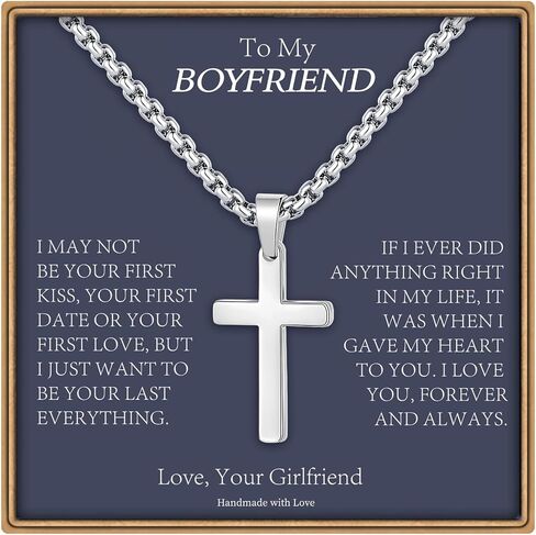 Cross Necklace Gifts for Men Him, Silver/Gold/Black Cross Necklace Stainless Steel Cross Pendant Necklaces for Men Anniversary Birthday Christmas Gifts for Dad Son Husband Boyfriend from Daughter Wife in Kuwait