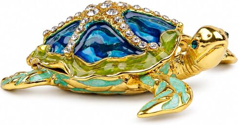 Sea Turtle Figurine Hinged Trinket Box Decorative Jewelry Boxes with Sea Star Figure in Kuwait