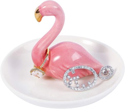 AUTODECO Ceramic Ring Holder Handmade Trinket Dish for Jewelry Display Great Birthday Wedding Festival Gifts for Women, Pink Flamingo in Kuwait