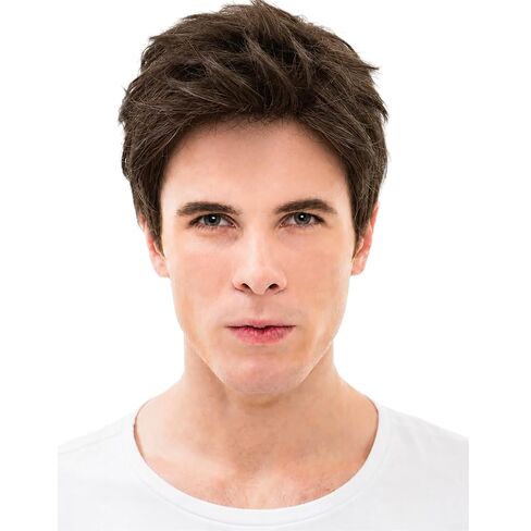 Mens Black Wig Short Straight Black Wig Layered Male Wig Heat Resistant Synthetic Hair Replacement Wig with Wig Cap (Black) in Kuwait