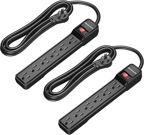 DEWENWILS 2-Pack 10FT Power Strip Surge Protector, 6-Outlet Strip with Low Profile Flat Plug, 15 Amp Circuit Breaker, 500 Joules, Wall Mount, Black, UL Listed in Kuwait