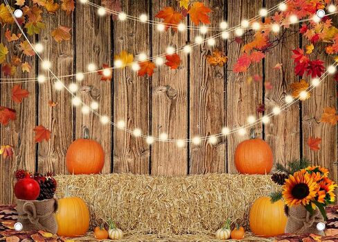 SJOLOON Fall Pumpkin Backdrop Wood Floor with Fall Leaves Background Thanksgiving Day Photo Backdrop for Baby Shower Party Decoration Studio Props 12344 (8x6FT) in Kuwait