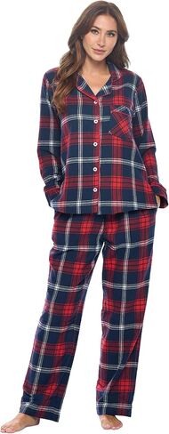 Ashford & Brooks Women's Flannel Plaid Pajamas Long Sleeve Button Down Pj Set in Kuwait