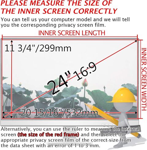 MAYAMANG 24" (16:9 Aspect Ratio) Privacy Screen Protector for Widescreen Computer Monitor - 20.94x11.77 inch/532x299 mm - Privacy Filter Display Filter Film - We Offer 2 Different 24" Filter Sizes in Kuwait
