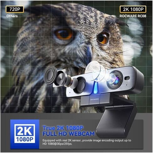 ROCWARE Webcam with Microphone, RC15 1080P Computer Camera for PC 30pfs with 110°FOV/Privacy Cover/Low Light Correction,USB Web Cam for Zoom/Skype/Teams/Conference/Video Calling/Meeting in Kuwait