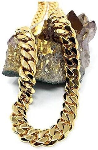 11MM Gold Cuban Chain Necklace for Men Women 14K Real Gold Plated Diamond Cut. 14Kt Hip Hop Chain in Kuwait