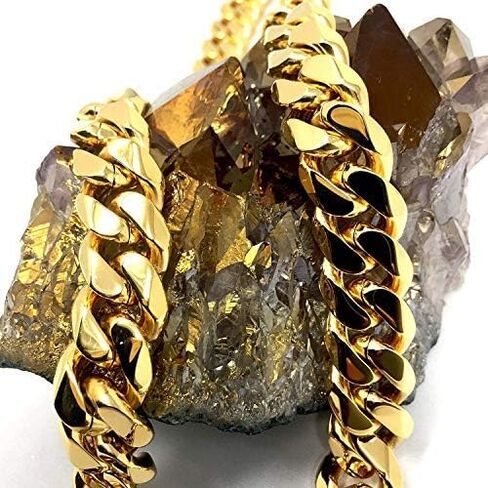 11MM Gold Cuban Chain Necklace for Men Women 14K Real Gold Plated Diamond Cut. 14Kt Hip Hop Chain in Kuwait