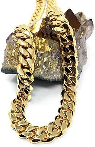 11MM Gold Cuban Chain Necklace for Men Women 14K Real Gold Plated Diamond Cut. 14Kt Hip Hop Chain in Kuwait