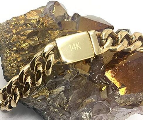 11MM Gold Cuban Chain Necklace for Men Women 14K Real Gold Plated Diamond Cut. 14Kt Hip Hop Chain in Kuwait