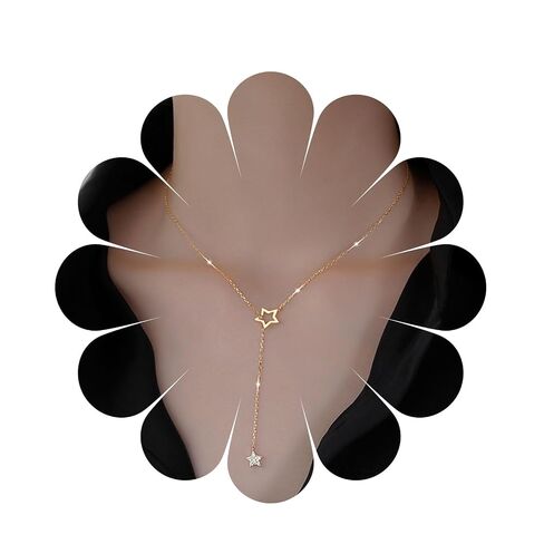 Boho Crystal Star Y Necklace Choker Vintage Gold Tiny Star Pendant Necklace Hip-hop Filled Rhinestone Star Choker Rock Statement Necklace Charm Jewelry for Women and Girls in Kuwait