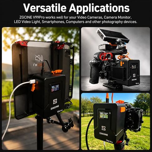ZGCINE ZG-V99 V2 نسخة مطورة من بطارية Mini V-Mount مع مجموعة شاحن PD 65W، 99Wh 14.8V تدعم D-TAP/BP/الإدخال والإخراج، بطارية V-Lock متوافقة مع BMPCC 6K Pro/Canon EOS R5C/Sony FX3 in Kuwait