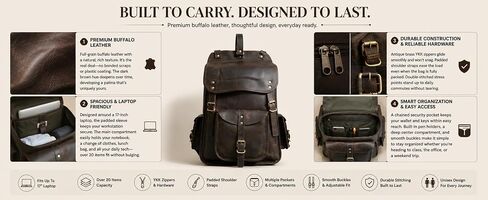 Satchel And Fable Vintage Full Grain 21 Inch Leather Laptop Large Backpack Casual Bookbag Daypack Camping Travel Rucksack Knapsack in Kuwait