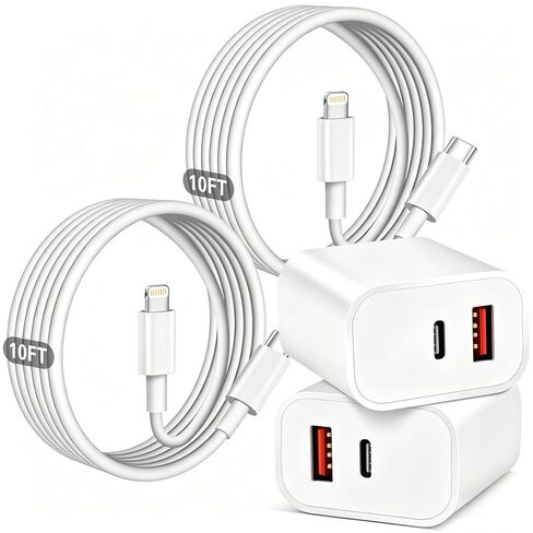 Fast Charger iPhone,Dual Port A/C iPhone Charger Fast Charging Block,2Pack Super Quick Double Apple iPhone Wall Charger Power Adapter 10FT USB C to Lightning Cable for iPhone 14/13/12/11/ProMax/XS/XR in Kuwait