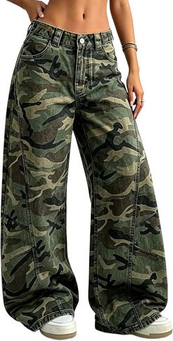Women's Straight Wide Leg Cargo Jeans High Waisted Flap Pocket Relaxed Fit Baggy Jeans for Women Teen Girls in Kuwait