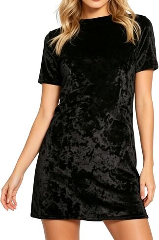 R.Vivimos Women's Summer Short Sleeve Crushed Velvet Mini Short Dresses in Kuwait