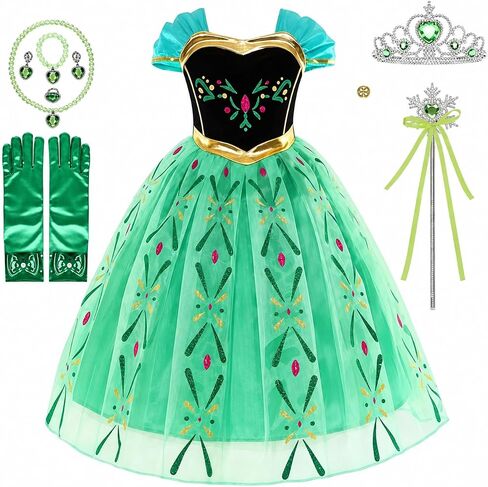 Princess Costume for Girls Green Dress Up with Accessories for Toddler Cosplay Christmas Birthday Party in Kuwait