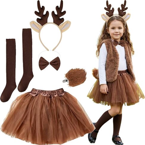 Kirei Sui Kids Animal Costume Brown Deer Tutu Ear Headband Bowtie Tail 4pcs Set in Kuwait