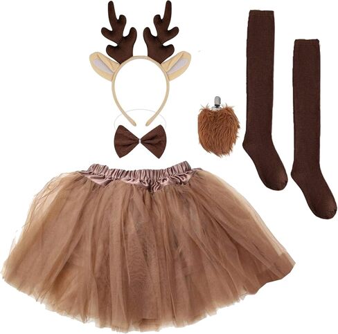 Kirei Sui Kids Animal Costume Brown Deer Tutu Ear Headband Bowtie Tail 4pcs Set in Kuwait
