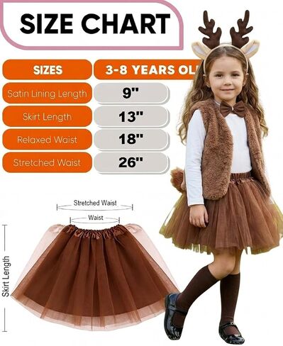 Kirei Sui Kids Animal Costume Brown Deer Tutu Ear Headband Bowtie Tail 4pcs Set in Kuwait