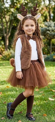 Kirei Sui Kids Animal Costume Brown Deer Tutu Ear Headband Bowtie Tail 4pcs Set in Kuwait