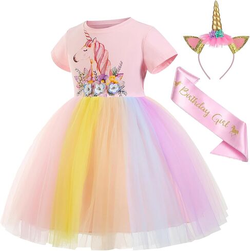 Unicorn Dress for Girls Unicorn Costume Pageant Birthday Princess Party Headband with Accessories in Kuwait