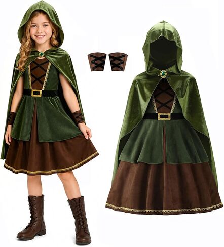 ReliBeauty Archer Costume Girls Huntress Costume for Girls with Cape,Green in Kuwait