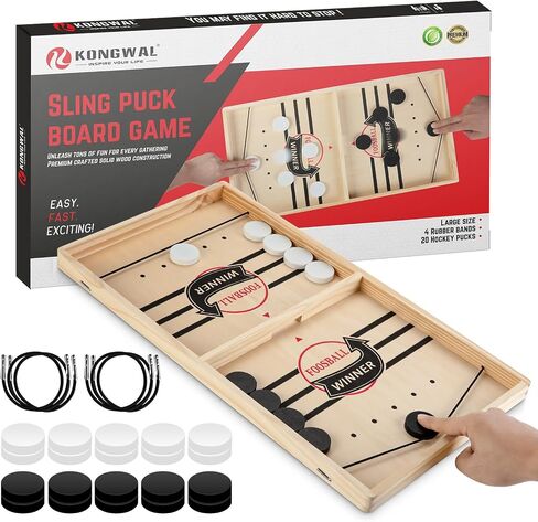Large Sling Puck Game, Foosball Winner Board Game, Wooden Hockey Table Game, Fast Paced Slingshot Game Board, Rapid Sling Table Battle Speed String Puck Game for Kids Adults & Family Party in Kuwait