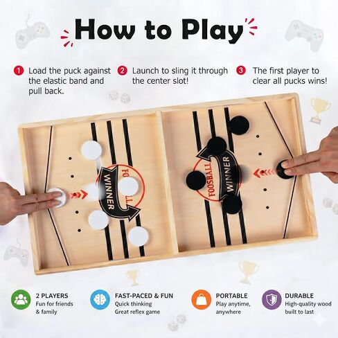 Large Sling Puck Game, Foosball Winner Board Game, Wooden Hockey Table Game, Fast Paced Slingshot Game Board, Rapid Sling Table Battle Speed String Puck Game for Kids Adults & Family Party in Kuwait