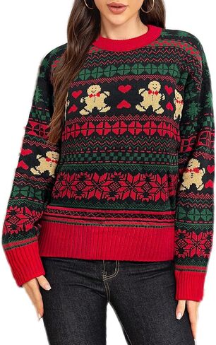 WIPONKEN Ugly Christmas Sweater for Women Funny Crewneck Knit Christmas Sweater for Family Pullover Long Sleeve Top in Kuwait
