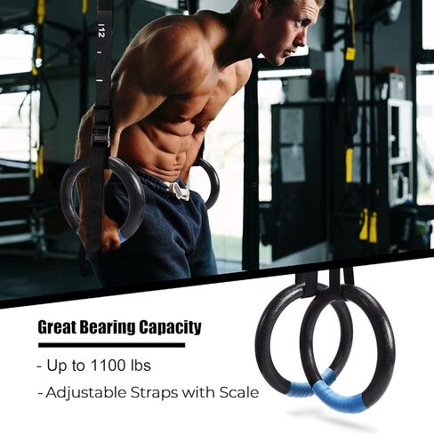 PACEARTH Gymnastic Rings 1100lbs Capacity with 14.76ft Adjustable Buckle Straps Pull Up Exercise Rings Non-Slip Rings for Home Gym Full Body Workout in Kuwait