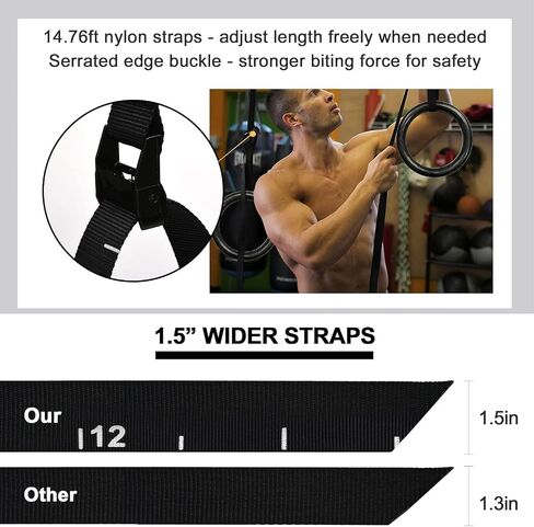PACEARTH Gymnastic Rings 1100lbs Capacity with 14.76ft Adjustable Buckle Straps Pull Up Exercise Rings Non-Slip Rings for Home Gym Full Body Workout in Kuwait