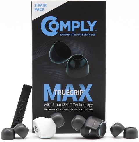 Comply Foam TrueGrip Pro Replacement Earbud Tips for Jabra 75t/65t Earphones - Noise-Isolating, Comfortable, That Click on and Stay Put (Large, 3 Pairs),Black in Kuwait