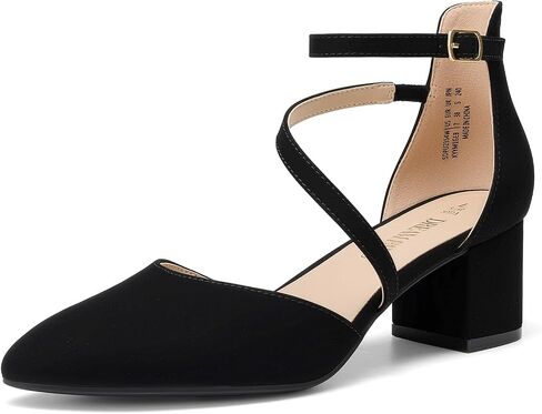 DREAM PAIRS Women's Dress Shoes Block Heels Pumps | 2.16" Block Heel, Closed Pointed Toe, Ankle Strap, Instep Strap, Non-slip TPR Outsole, Latex Insole in Kuwait