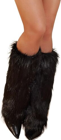 RSLOVE Women's Fuzzy Leg Warmers Winter Fur Fluffy Leg Warmers Soft Boot Cuffs Covers Halloween Santa Costume in Kuwait