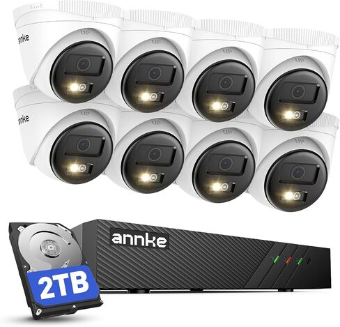 ANNKE H500 5MP PoE Security Camera System w/ 6MP 8 Channel NVR, 8 X 5MP Turret IP Cameras, Support RTSP, 24-7 Hour Audio Recording, 100 FT EXIR 2.0 Night Vision, IP67 Weatherproof, Built-in 2TB HDD in Kuwait