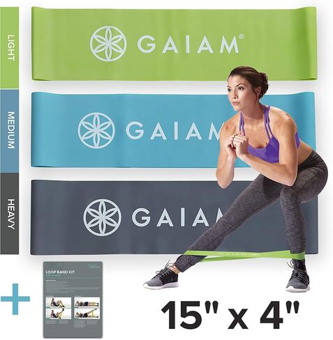 Gaiam Restore Mini Band Kit, Set of 3, Light, Medium, Heavy Lower Body Loop Resistance Bands for Legs and Booty Exercises & Workouts, 12" x 2" Bands in Kuwait