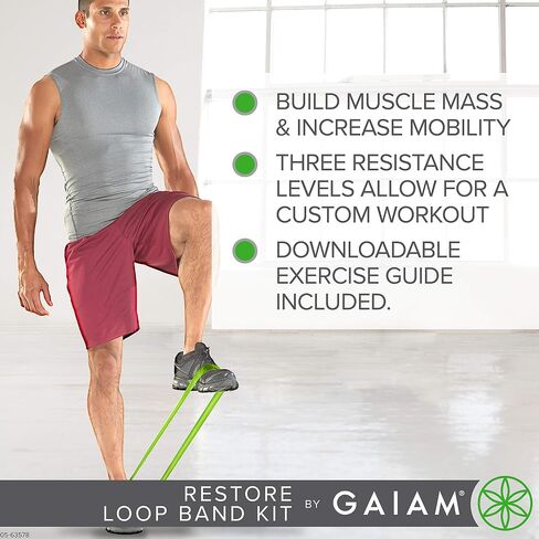 Gaiam Restore Mini Band Kit, Set of 3, Light, Medium, Heavy Lower Body Loop Resistance Bands for Legs and Booty Exercises & Workouts, 12" x 2" Bands in Kuwait