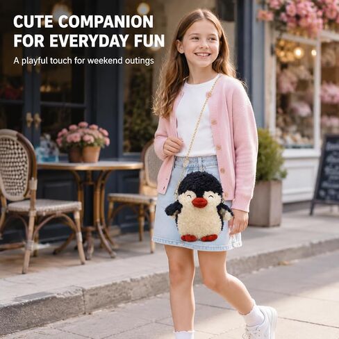 QZUnique Plush Penguin Purse for Women Fluffy Novelty Handbag Kawaii Crossbody Shoulder Bag Chain Wallet Sheep Chick Bear in Kuwait