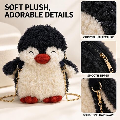QZUnique Plush Penguin Purse for Women Fluffy Novelty Handbag Kawaii Crossbody Shoulder Bag Chain Wallet Sheep Chick Bear in Kuwait