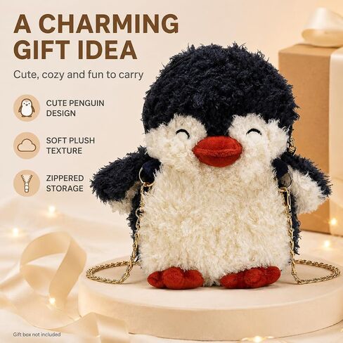 QZUnique Plush Penguin Purse for Women Fluffy Novelty Handbag Kawaii Crossbody Shoulder Bag Chain Wallet Sheep Chick Bear in Kuwait